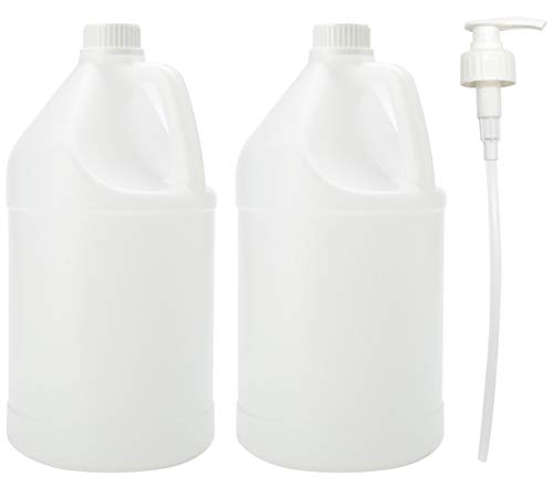 Travelwell 1 Gallon Clear Plastic Empty Bottles With Flip Cap Bpa-Free Set Of 2 With 1 Pressure Pump