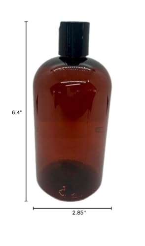 Caribbean Coastal Delights 16 Oz Amber Plastic Bottle With Black Disc Cap - 2 Pack - Bpa-Free And Break-Resistant - Perfect For