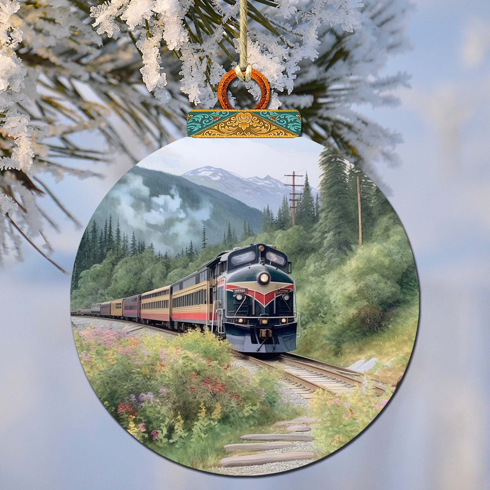 Alaska Mountain Express Wooden Ornaments by G.Debrekht - Wildlife Holiday Decor - 870041