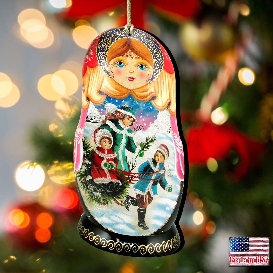 Children Play Matreshka Wooden Ornaments by G. DeBrekht - Christmas Decor - 8110762