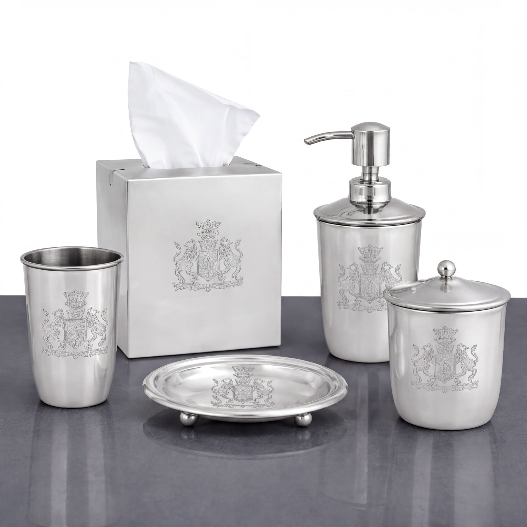 Bathroom Accessory Set - Elegant Silver Metal Bathroom Organizer Collection