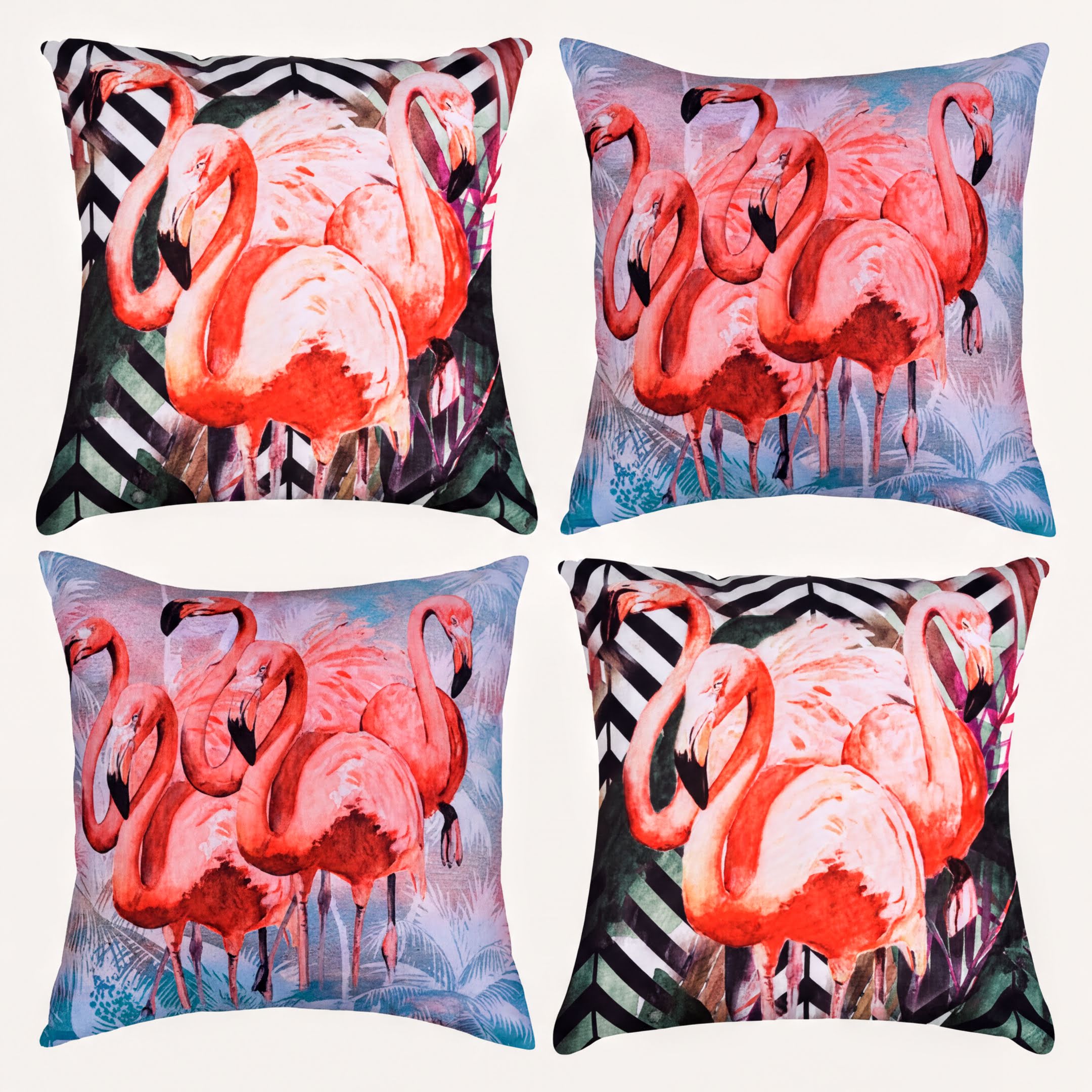 Flamingo Throw Pillow - Set of 4 Decorative Cushion Covers 18x18 Inches