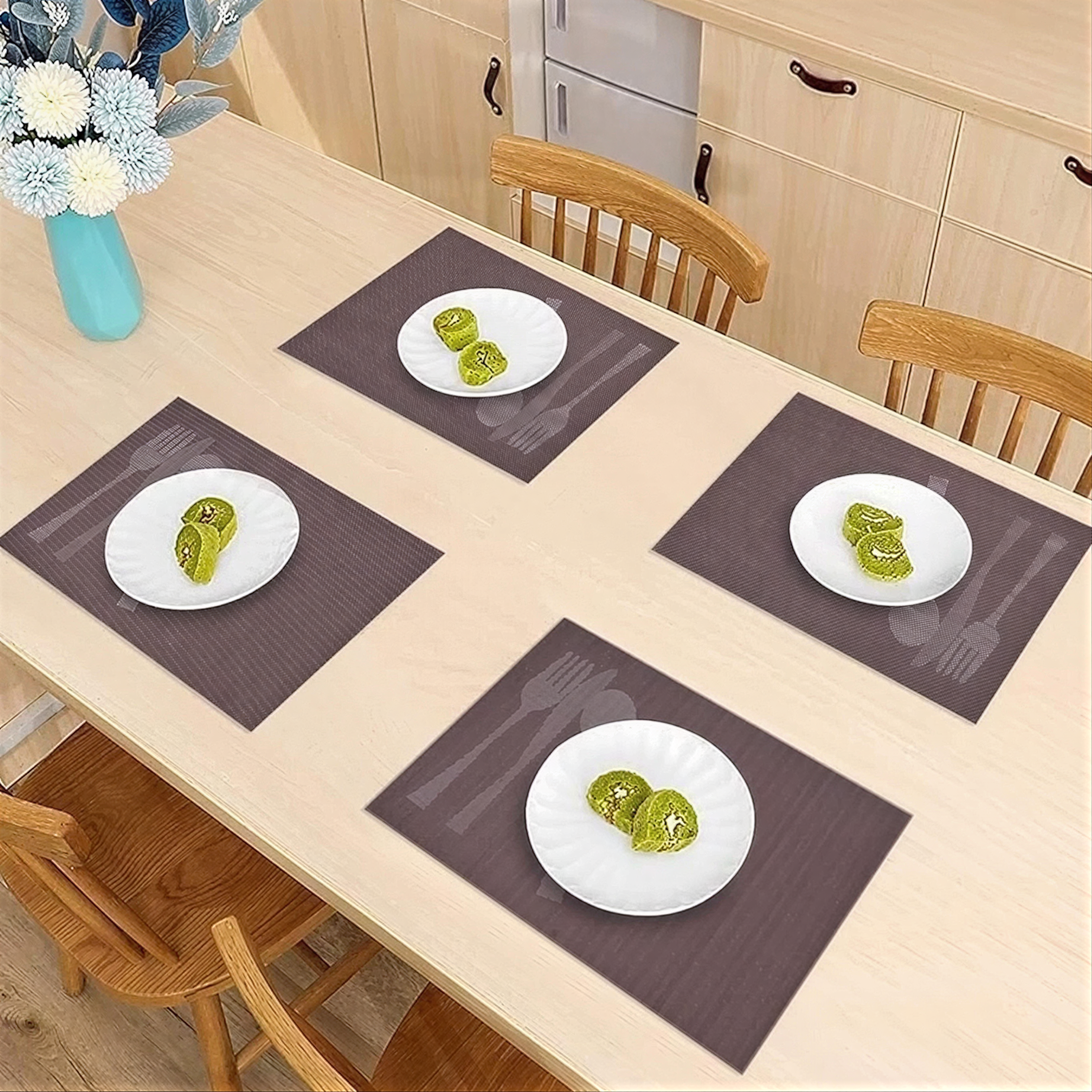 Vinyl Placemats – Cambridge Brown Heat Resistant Non Slip Table Protectors