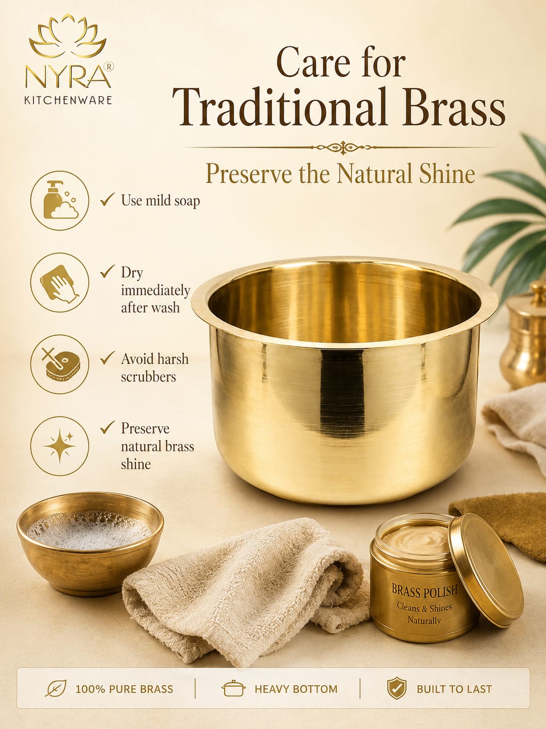 Pure Brass/Peetal Bhagona/Tope | Traditional Multipurpose Cooking Pot - 3 ltr