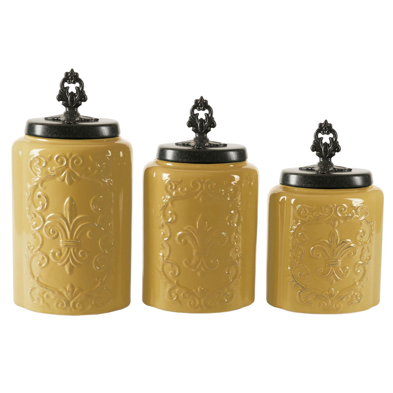 Cream Antique Stoneware 3 Pieces Canister Set