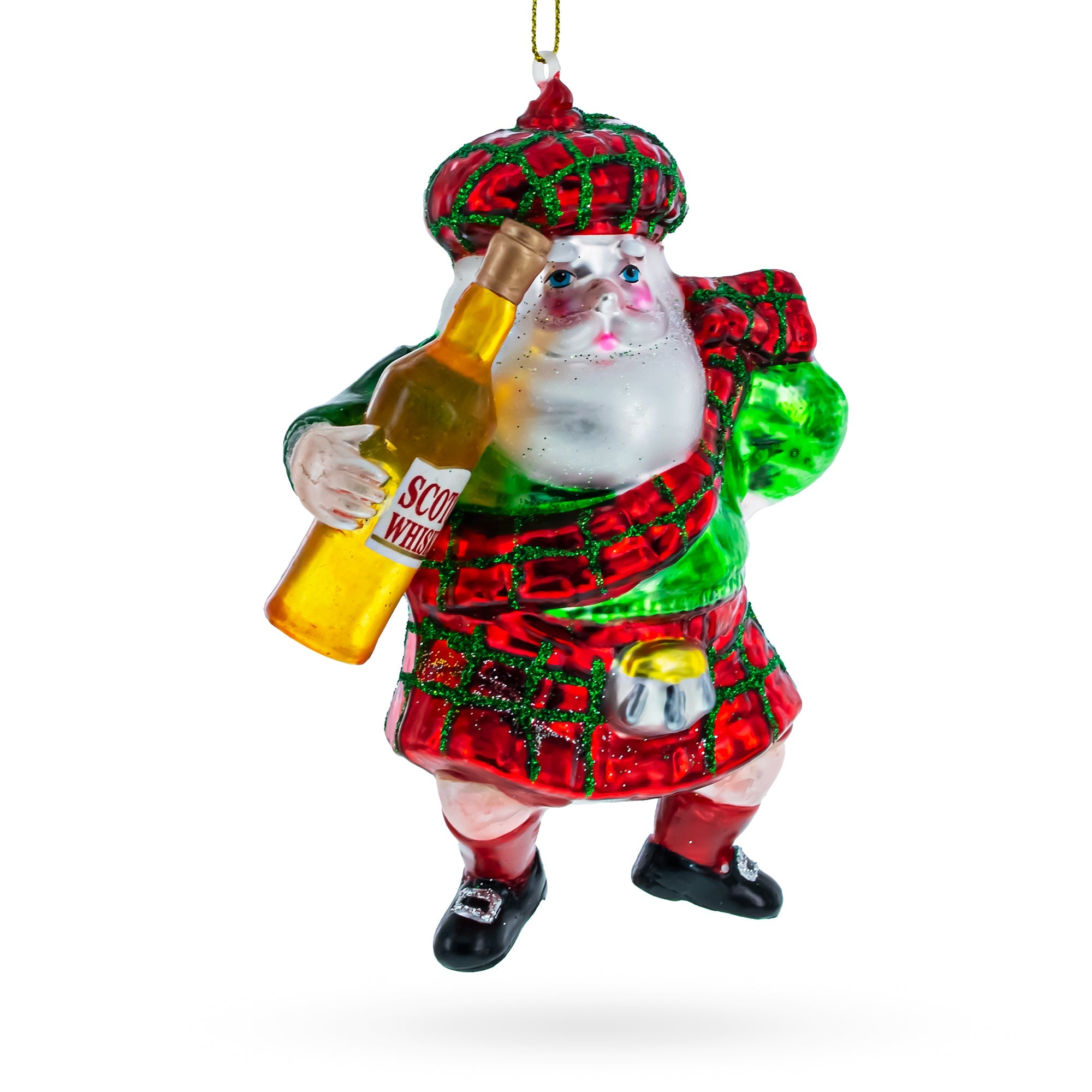 Scottish Santa in Kilt Glass Christmas Ornament