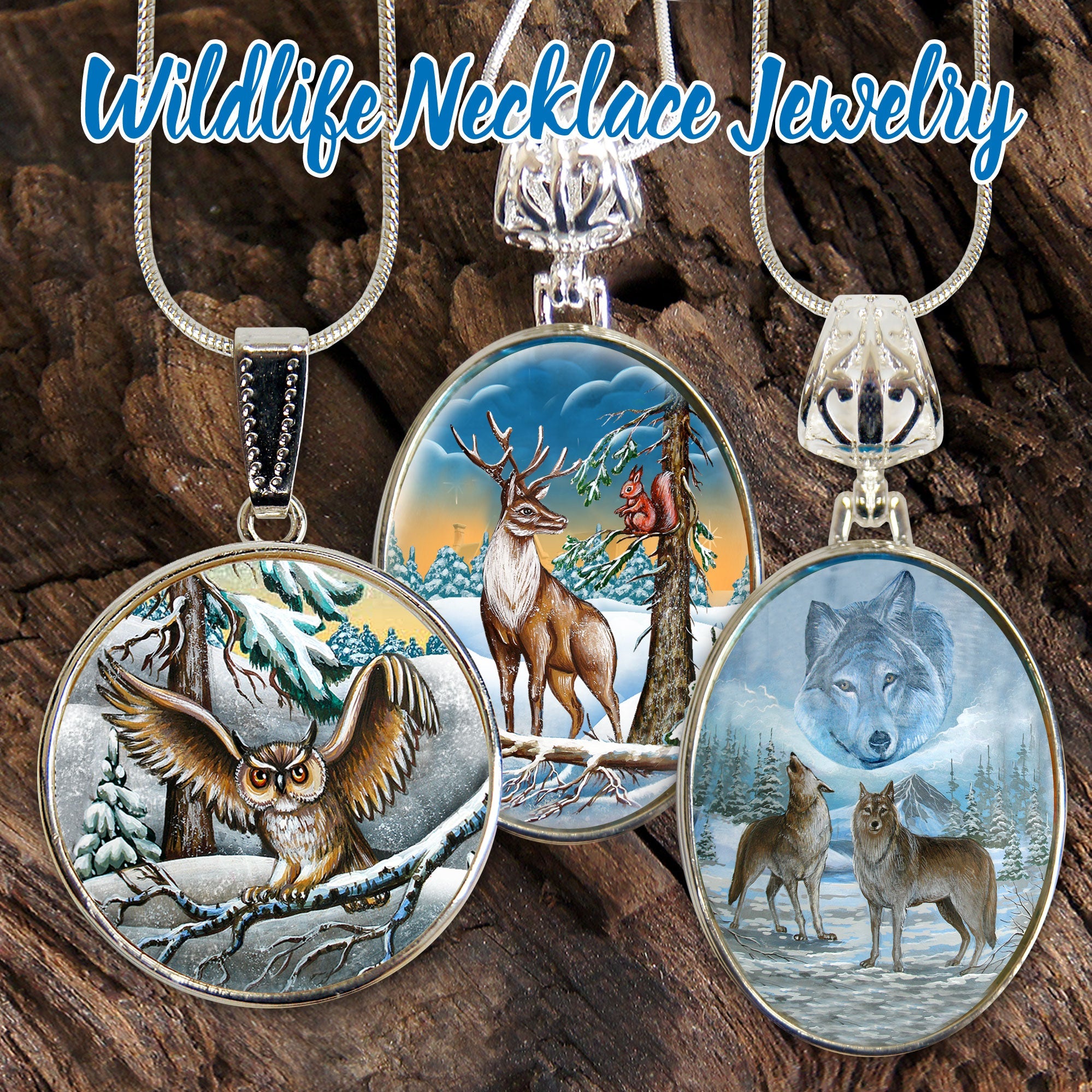 Sky Wolves Howling Silver Plated Mother of Pearl Jewelry Pendant Necklace - 44035