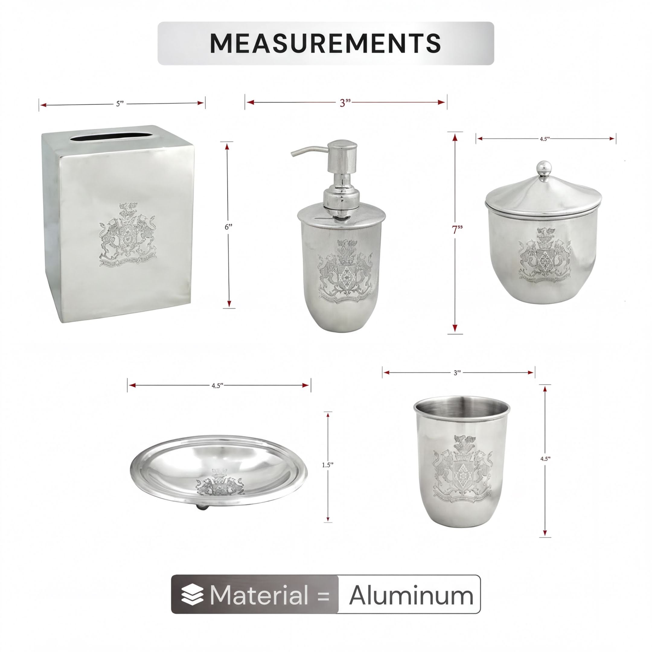 Bathroom Accessory Set - Elegant Silver Metal Bathroom Organizer Collection