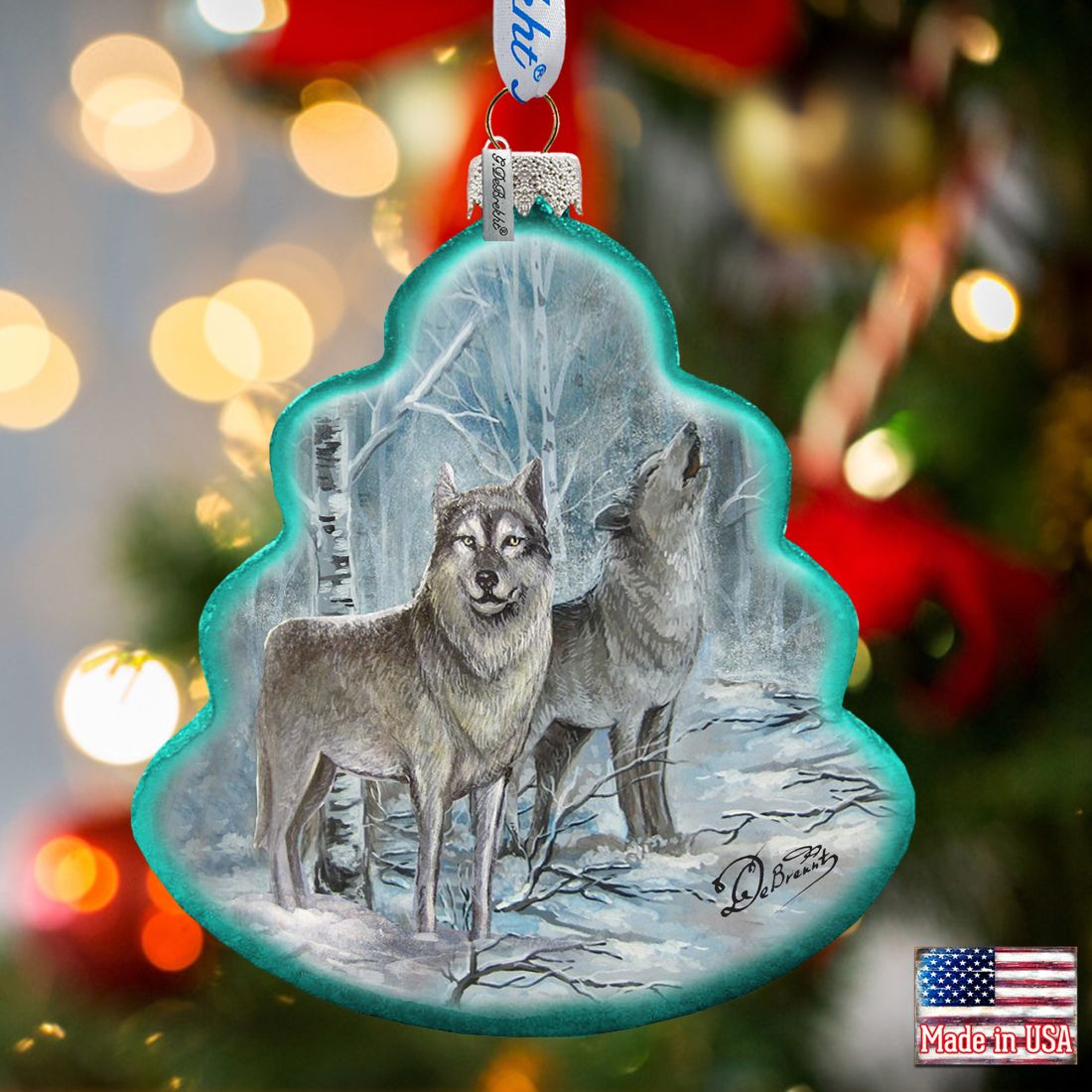 Wolves Tree Glass Ornament by G. DeBrekht - Wildlife Holiday Decor - 762-019