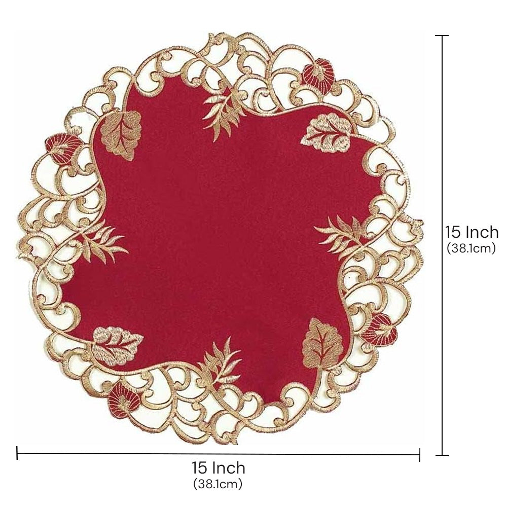 Burgundy Gold Doilies – Granada Collection Embroidered Table Doilies 15 Inch