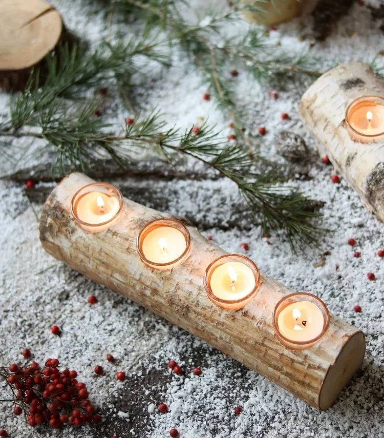 Natural Birch Log Tealight Holder