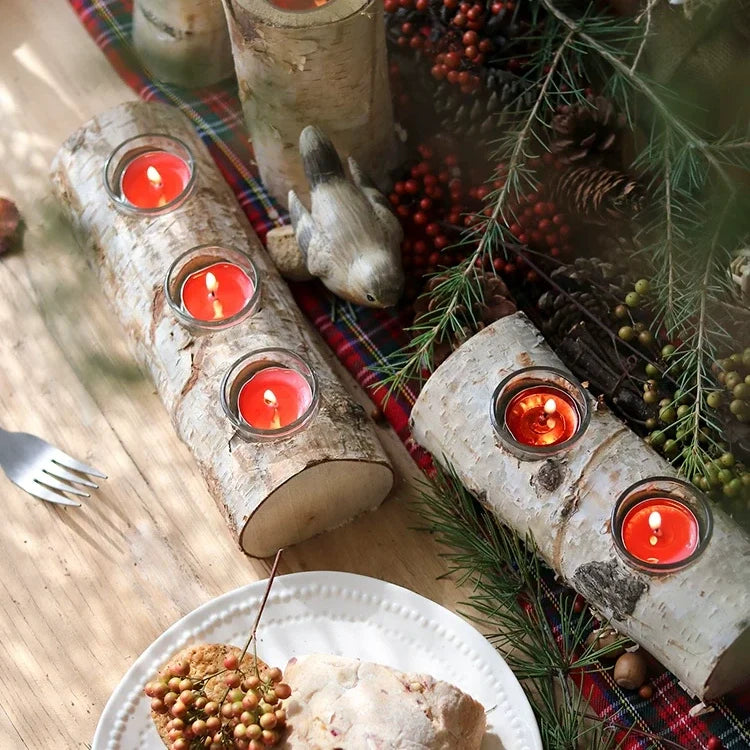 Natural Birch Log Tealight Holder