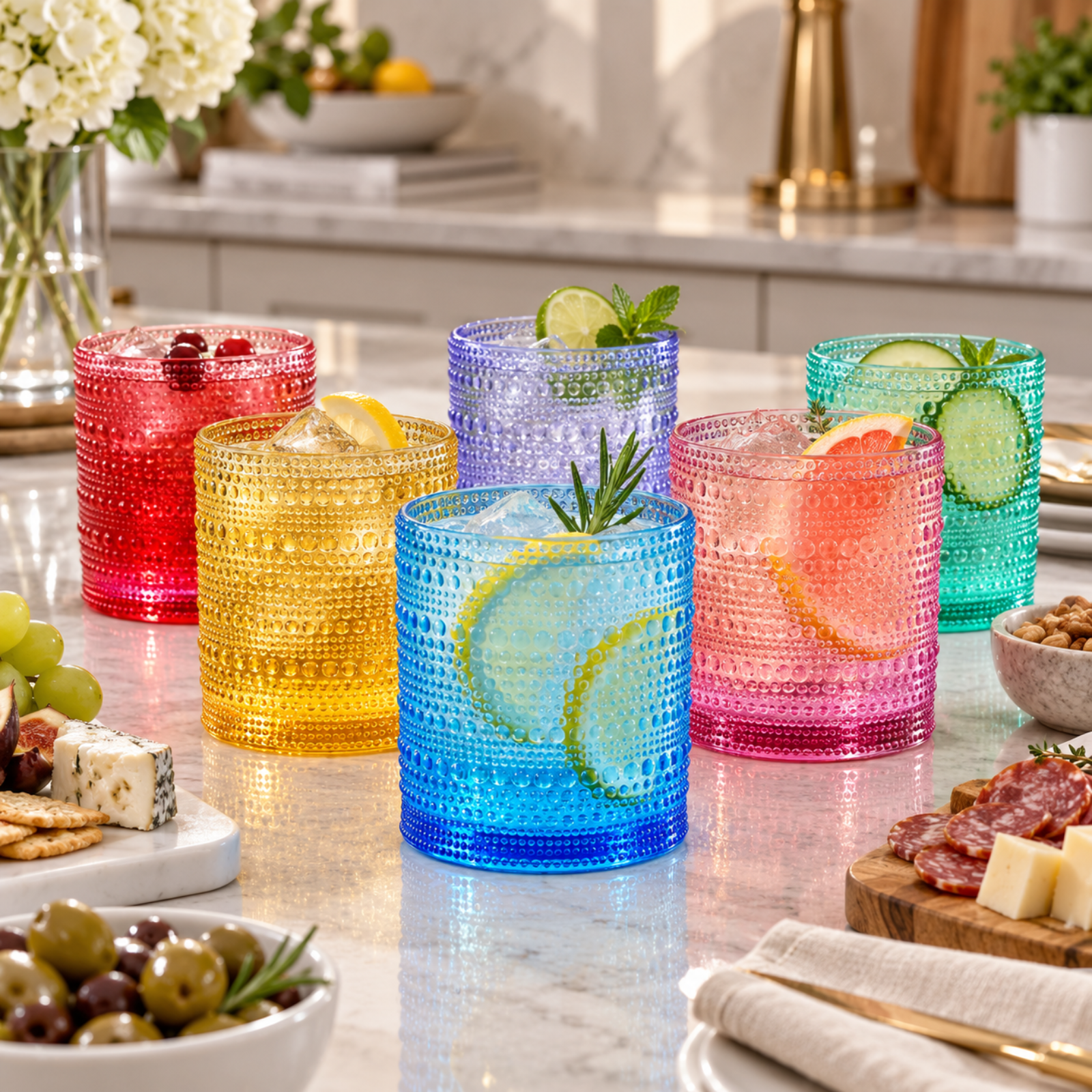 Madrid Acrylic Lowball Hobnail Glassware, Set of 6
