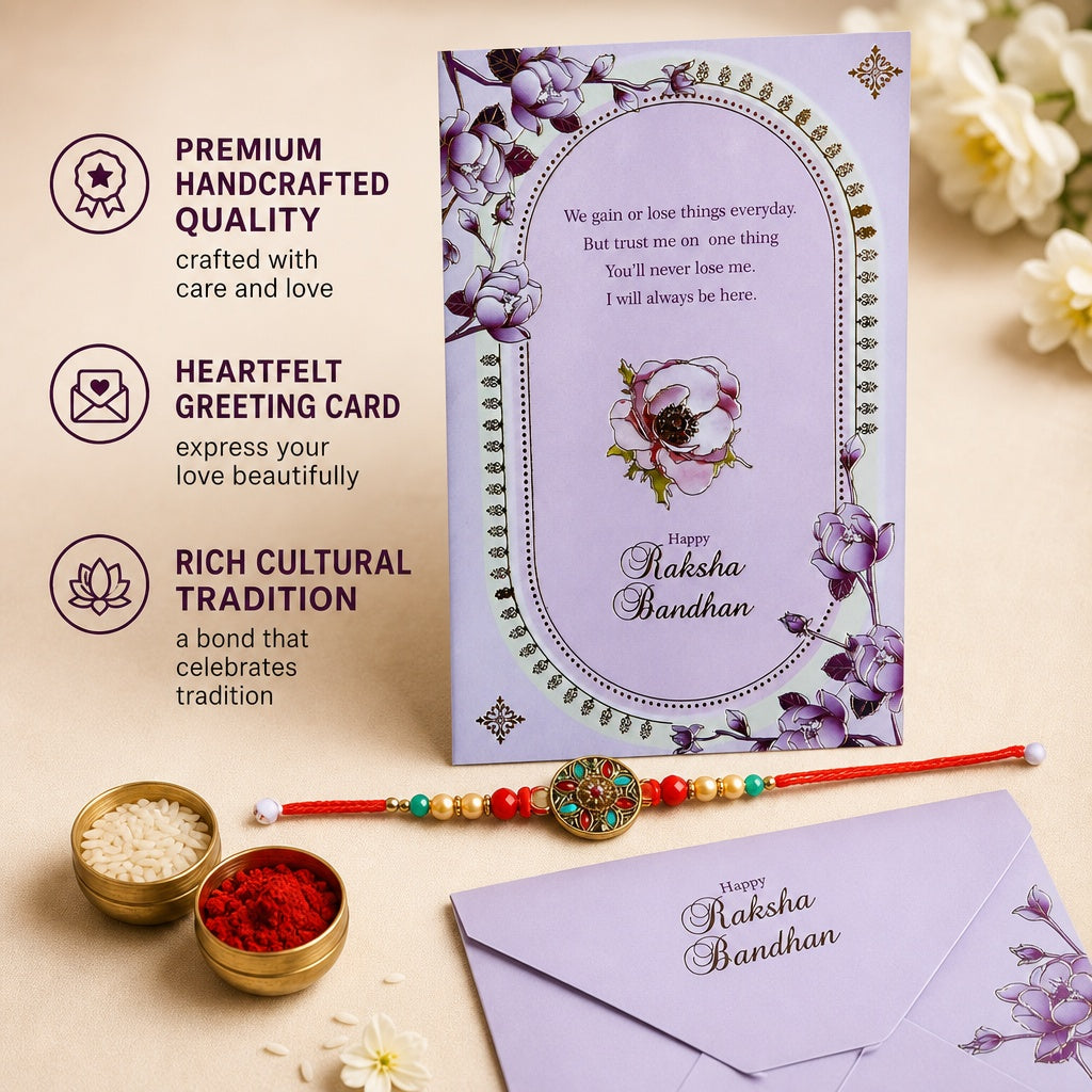 Premium Rakhi with Greeting Card | Gift Pack for Brother, Bhai | Raksha Bandhan Traditional Rakhi Bracelet for Men