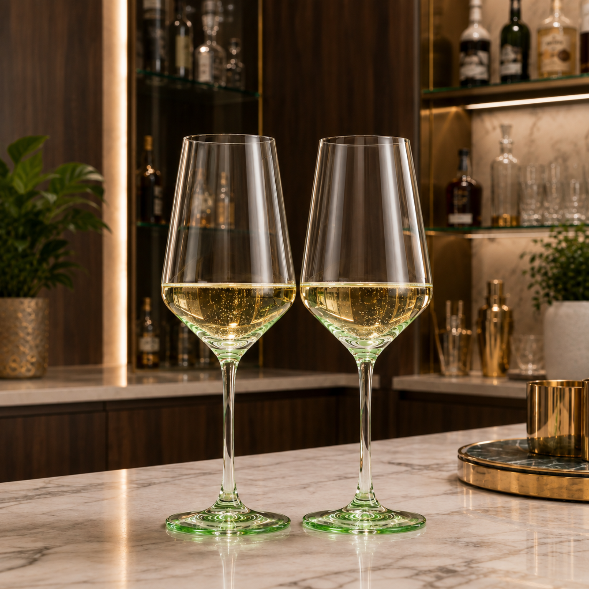 Monet Stemmed Wine Glassware, Green, Set of 2
