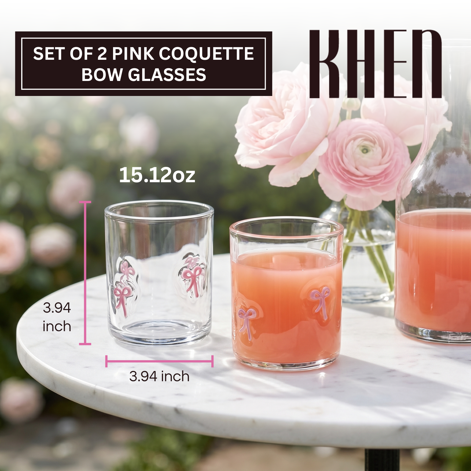 Khen Bowtie Tumblers Set Stylish Break Resistant Acrylic Drinkware - Set of 2 Pink
