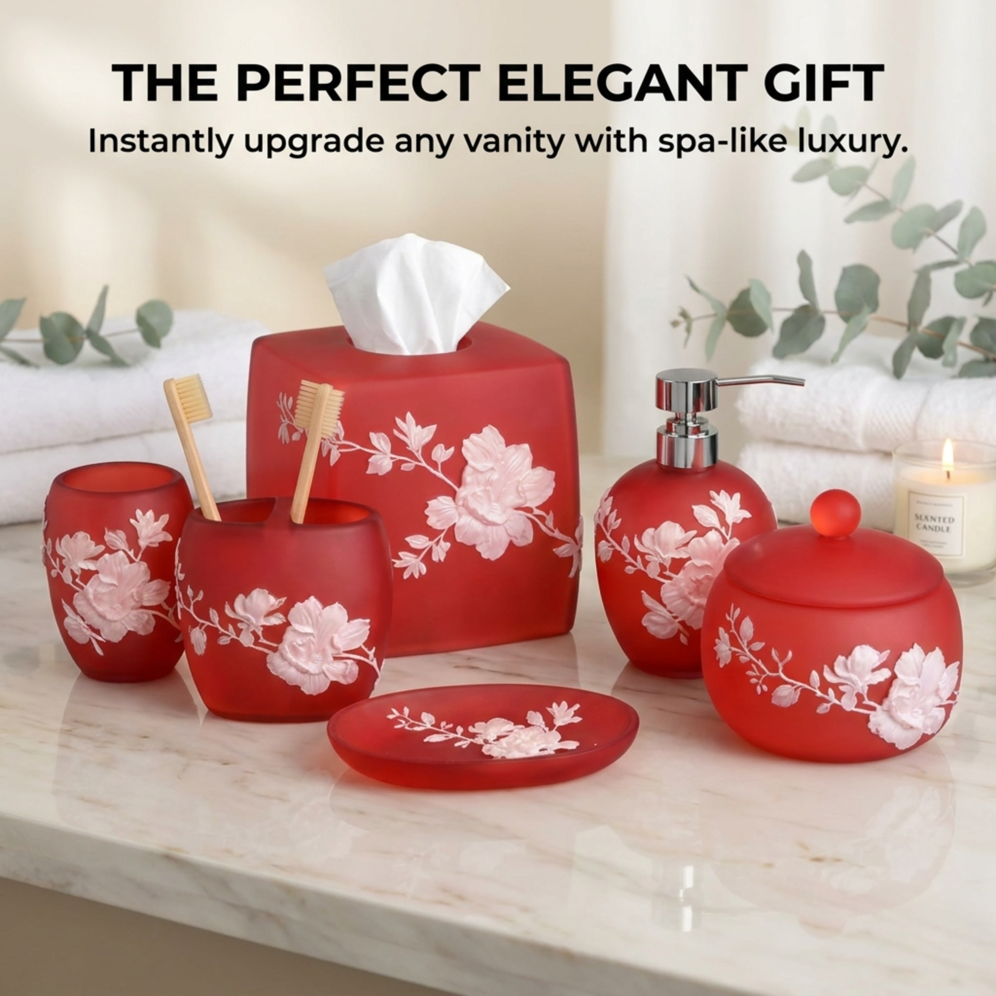 Bathroom Accessory Set – Elegant Polyresin Bath Décor Set with Soap Dispenser & Tumbler
