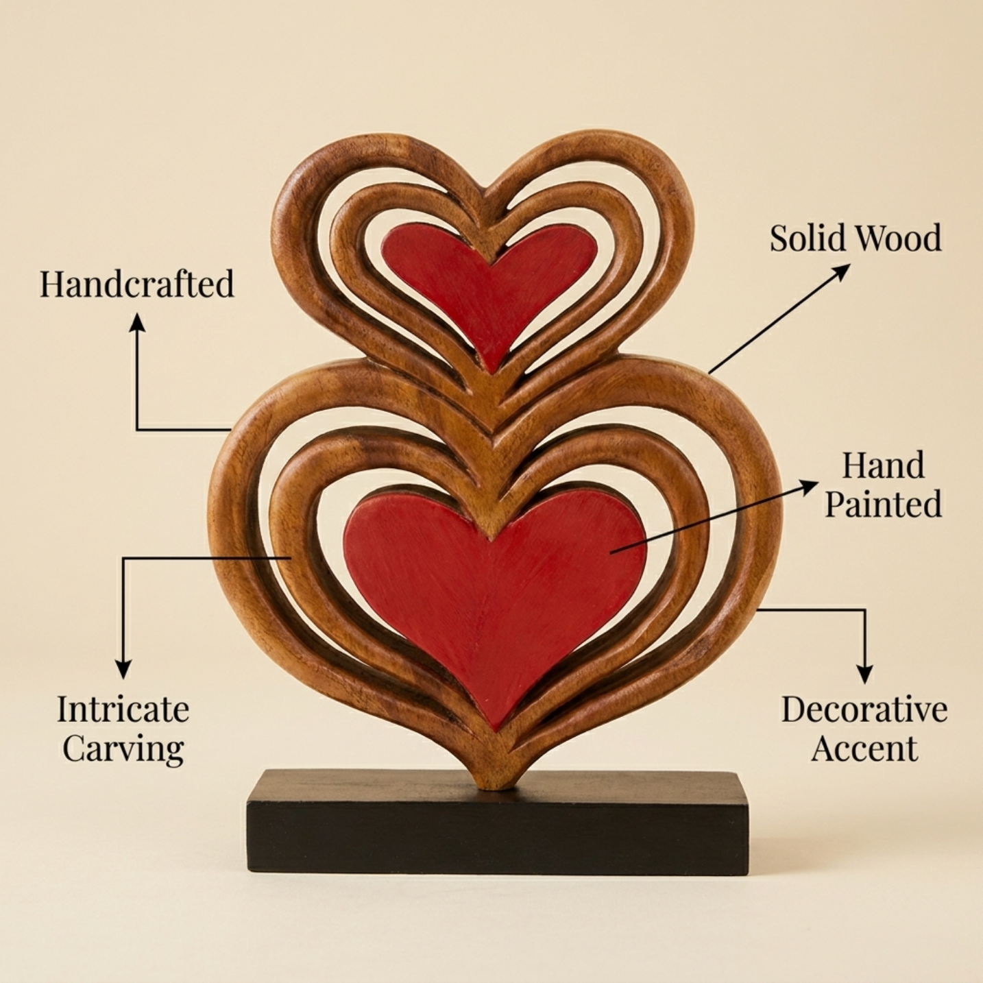 Handmade Wooden Sculpture – Rustic Heart Sculpture Carved From Acacia Wood
