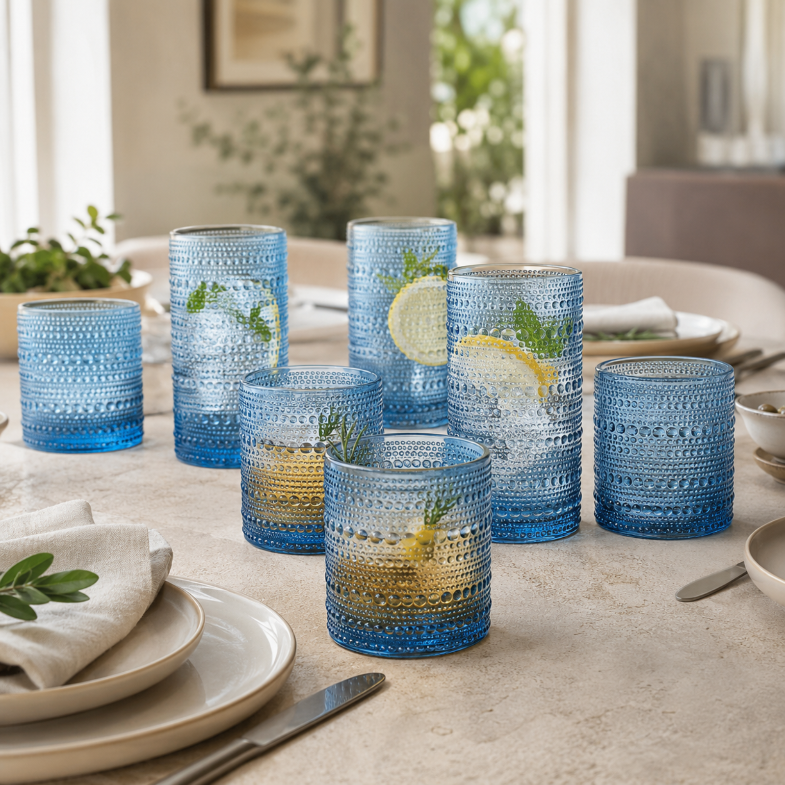 Textured Hobnail Lowball & Highball Glassware, Set of 12