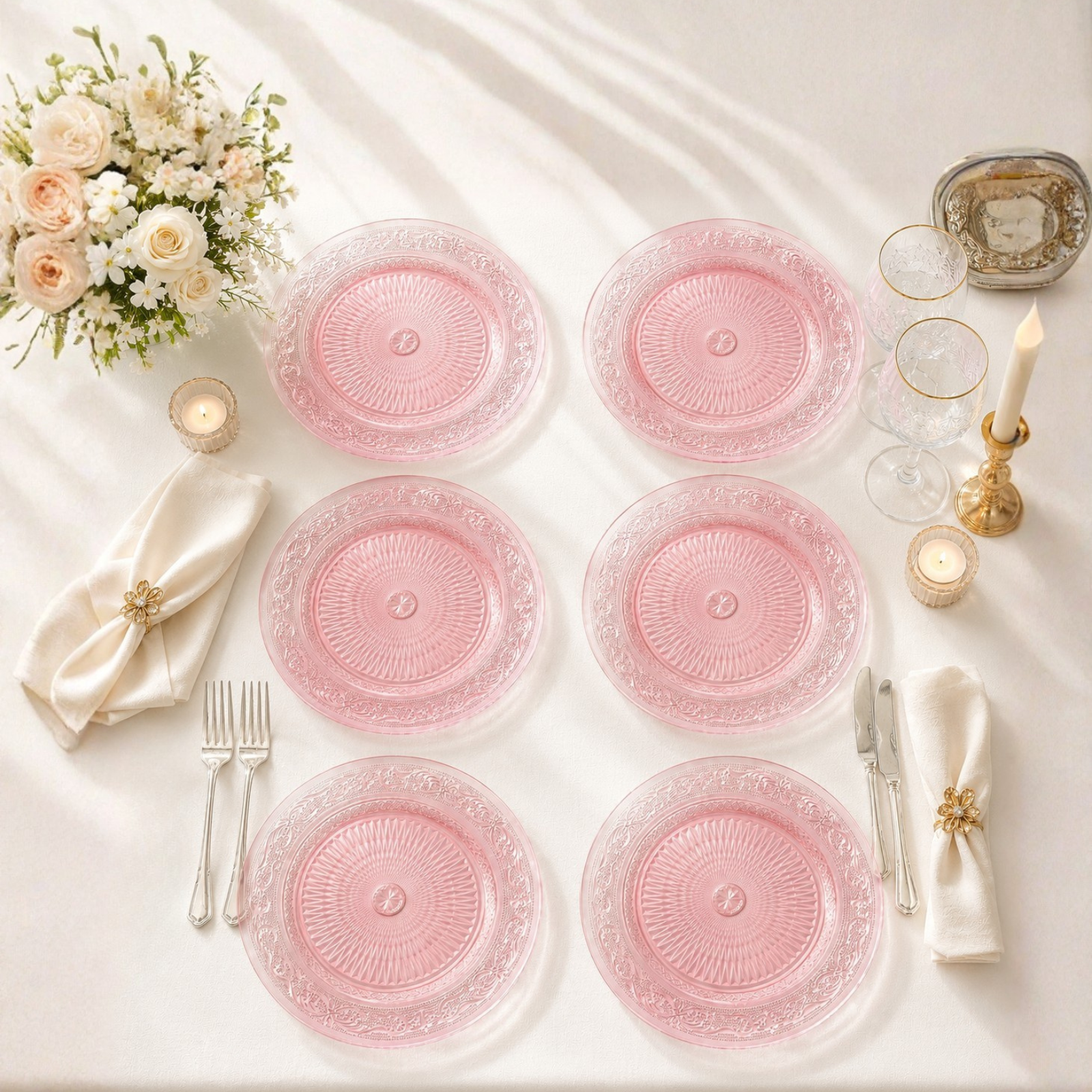 Blush Vintage Glass Plate, Set of 6