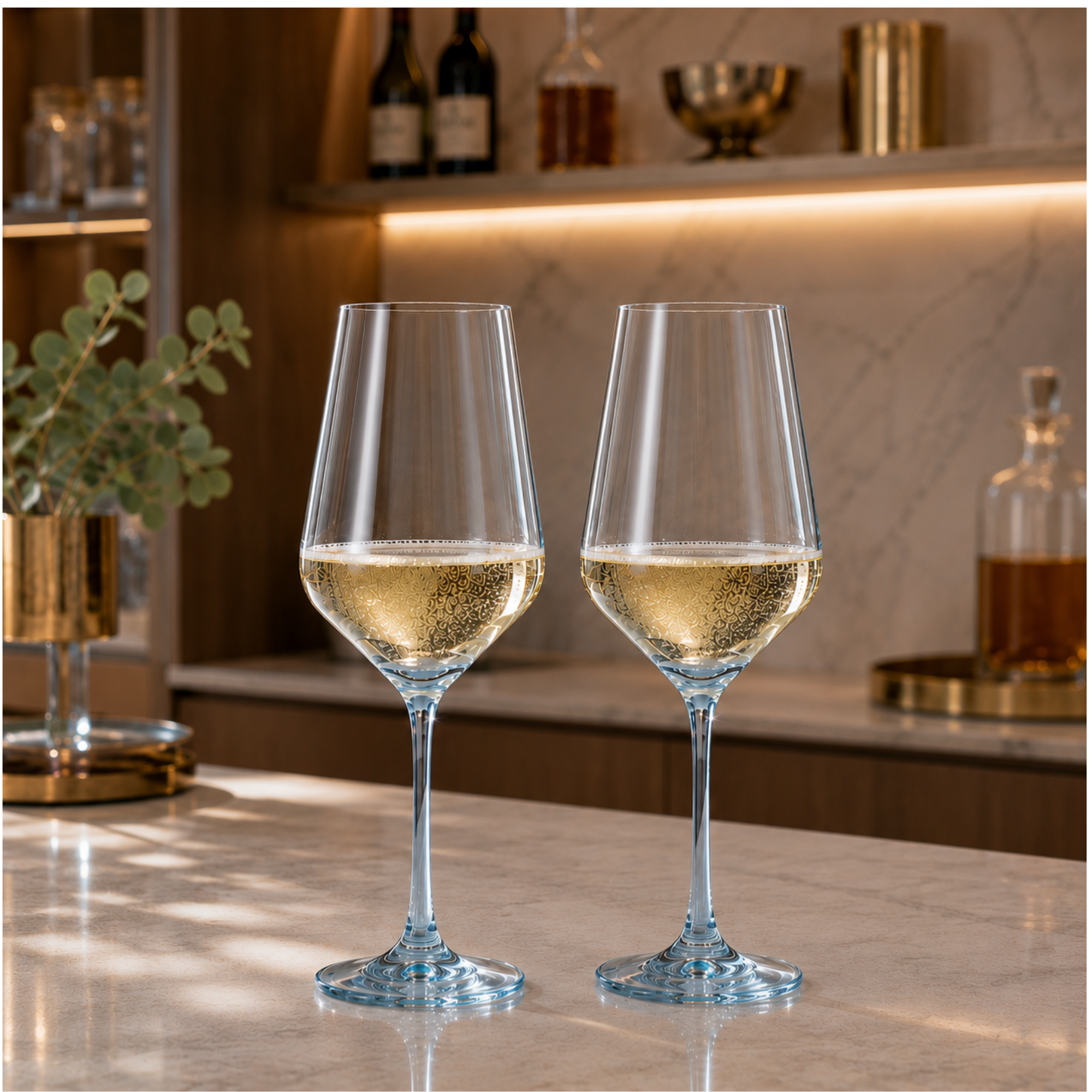 Monet Stemmed Wine Glassware, Blue, Set of 2