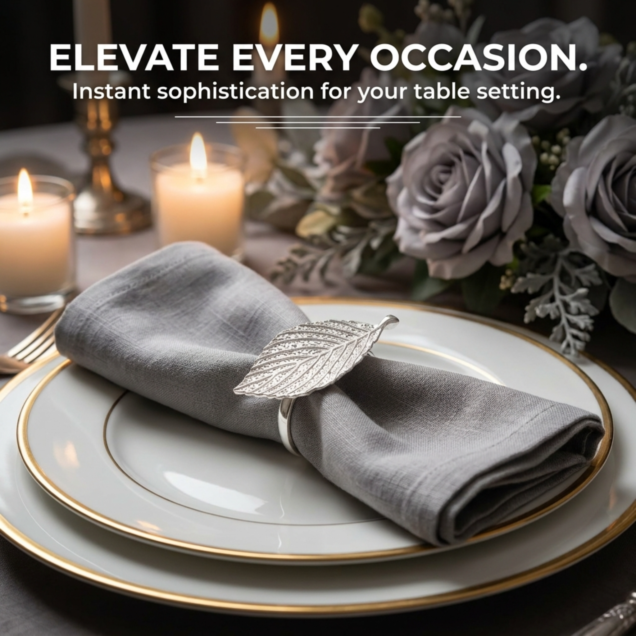 Silver Leaf Napkin Rings – Elegant Table Decor | Rust Resistant Metal Rings