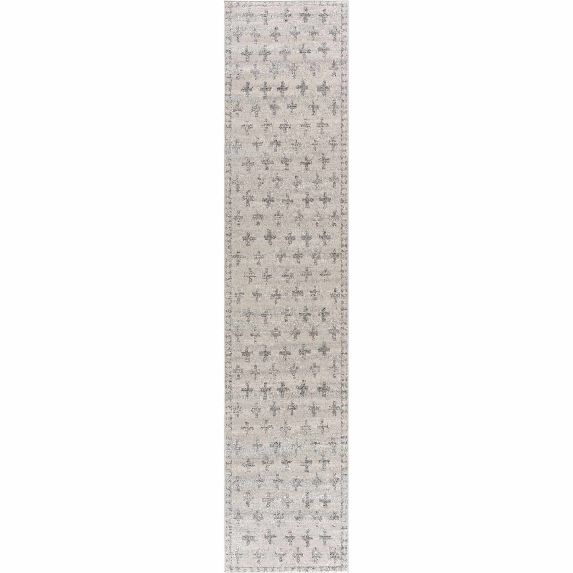 Tigris Swiss Cross Ivory & Gray 2322 Runner Rug