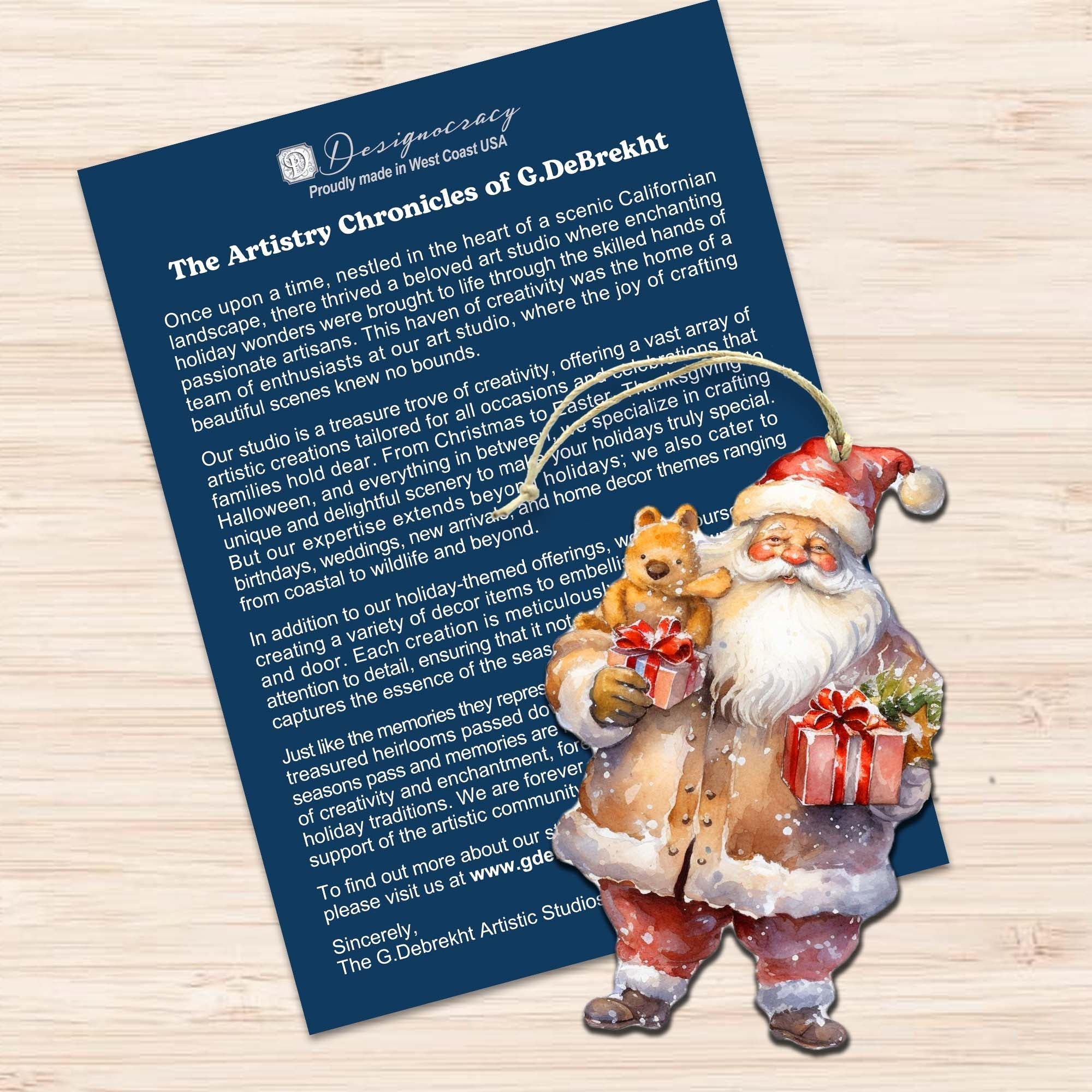 Santa Decorative Wooden Ornaments of 3 by G. Debrekht - Christmas Decor - 8091009-S3
