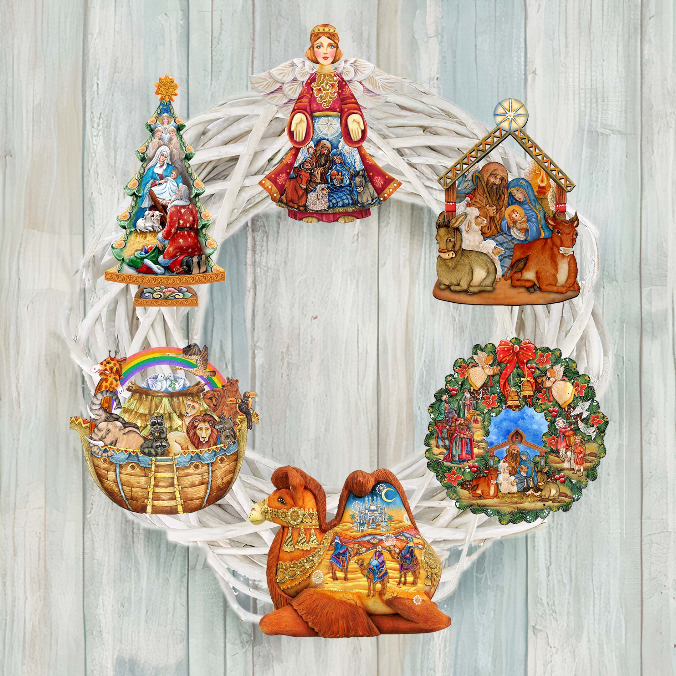 Nativity Clip-On Eco Wood Decorative Ornaments Set of 6 by G. Debrekht - Nativity Holiday Decor - 8090133C-S6
