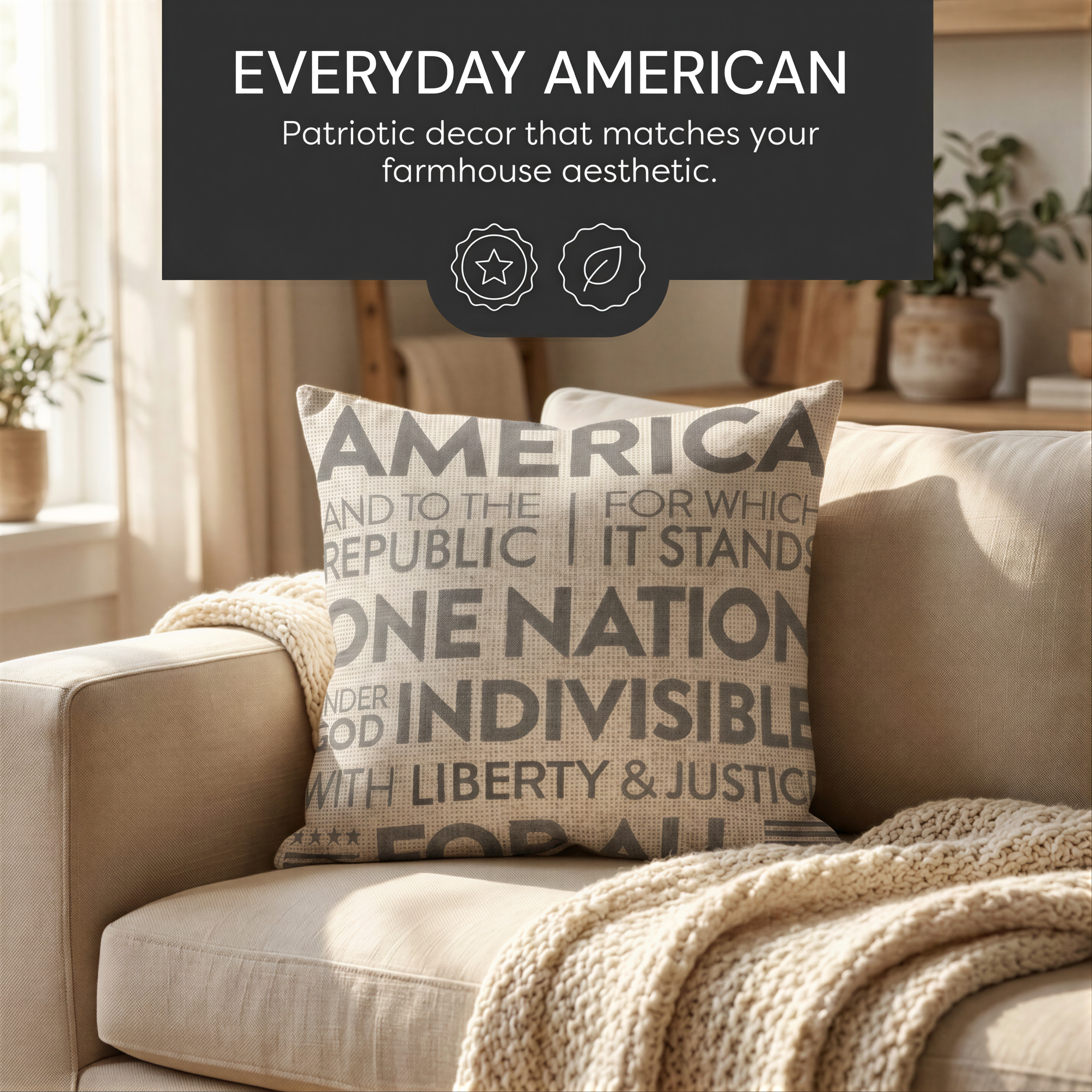 Patriotic Throw Pillow - USA Pillow Cover 18x18 Inch With Zipper Closure