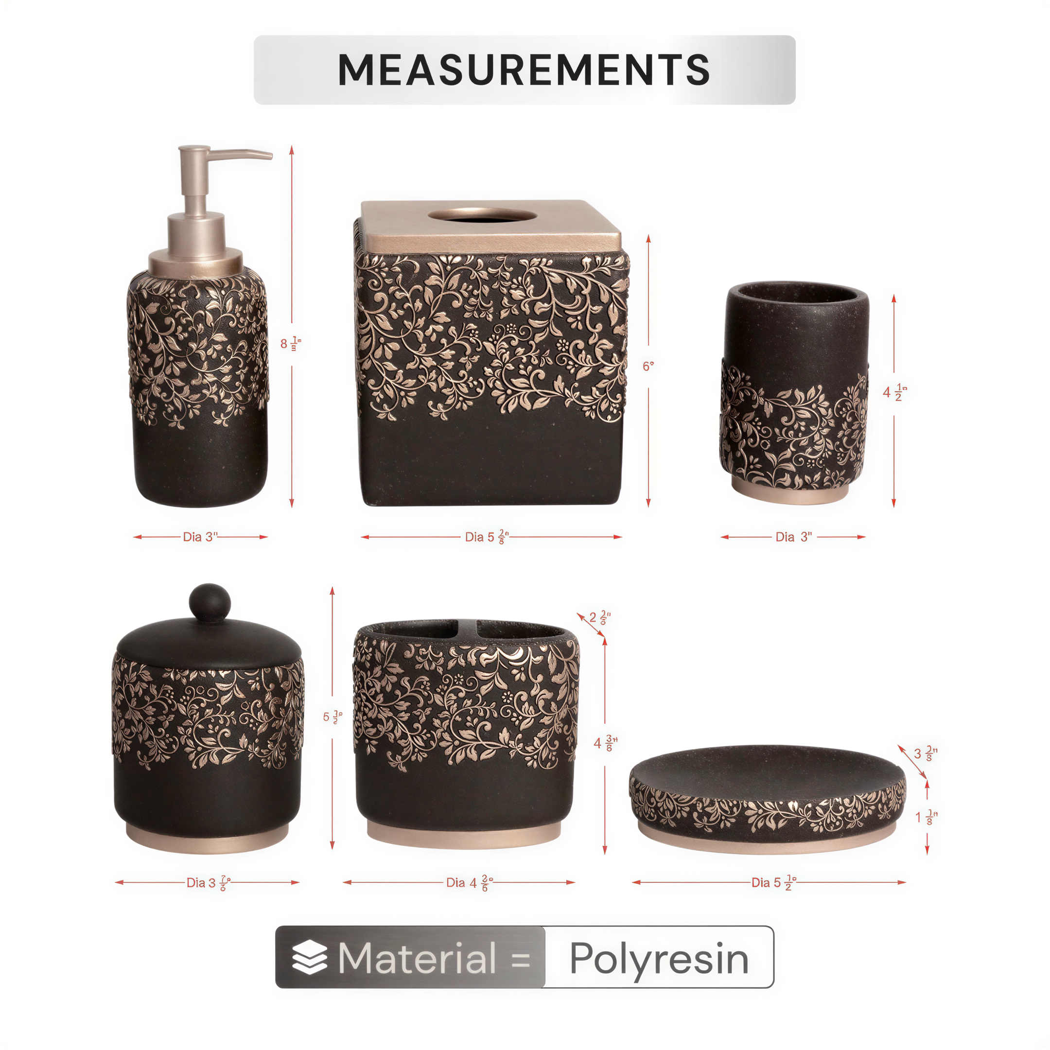 Bathroom Accessory Set – Stella Collection 6-Piece Luxury Polyresin Bath Decor
