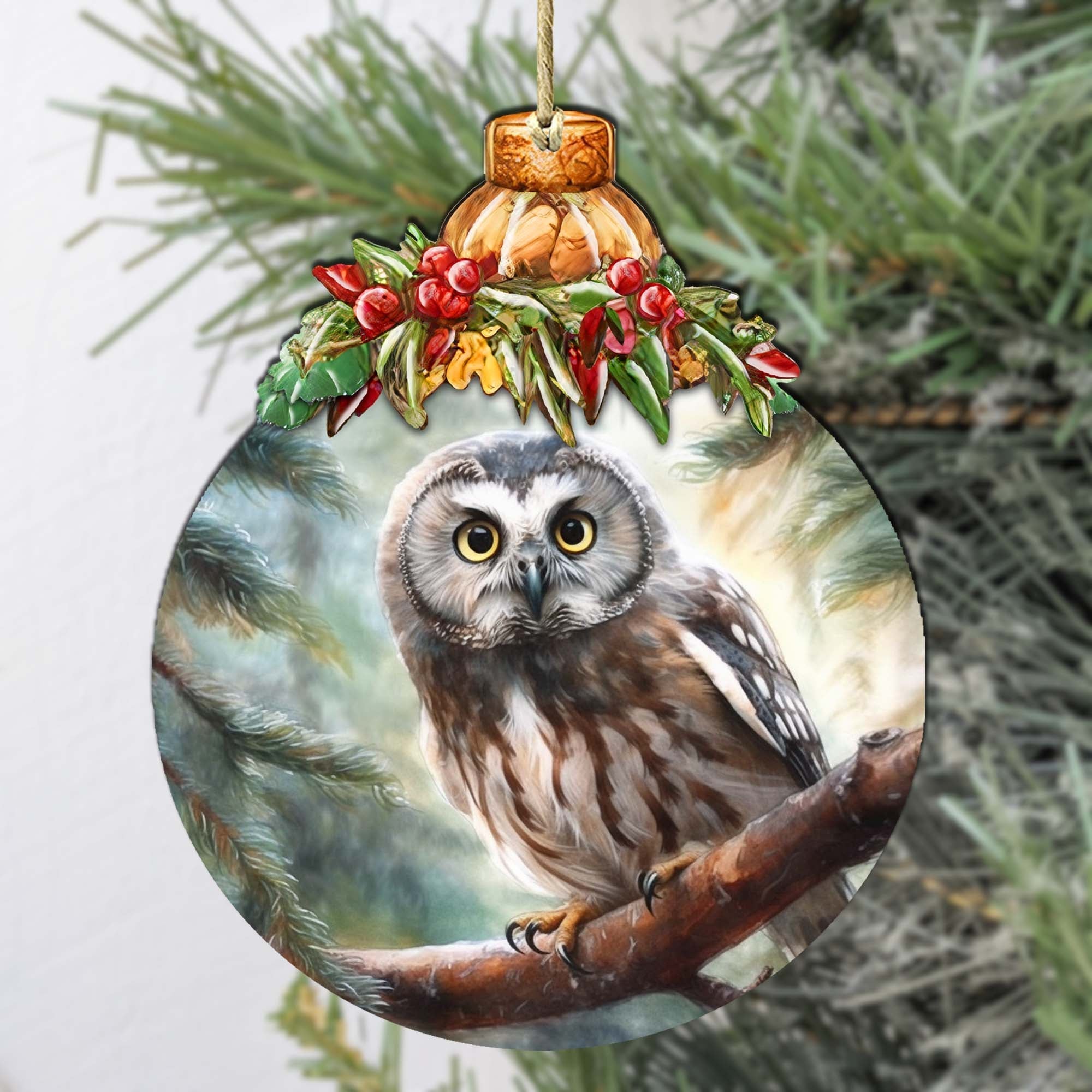 Alaskan Boreal Owl Wooden Ornaments by G.Debrekht - Wildlife Holiday Decor - 870022