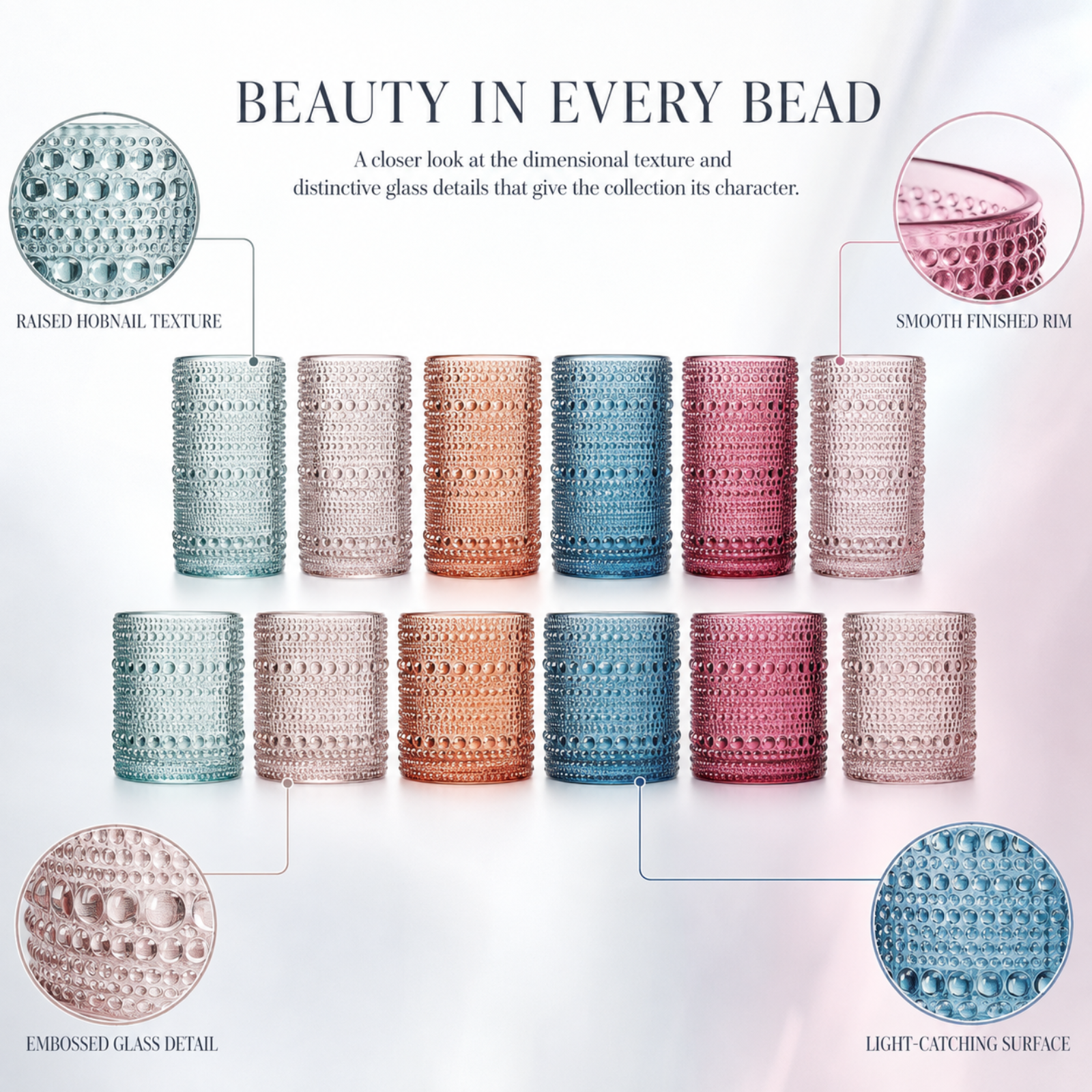 Tonal Hobnail Highball & Lowball Glassware, Set of 12