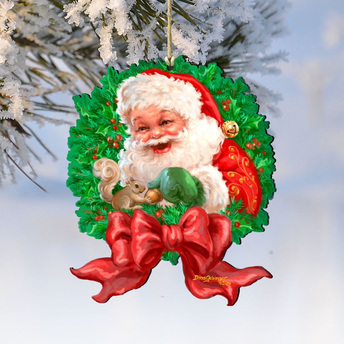 Wreath Santa Bow Wooden Ornaments by Gelsinger - Christmas Decor - 8161014-1309