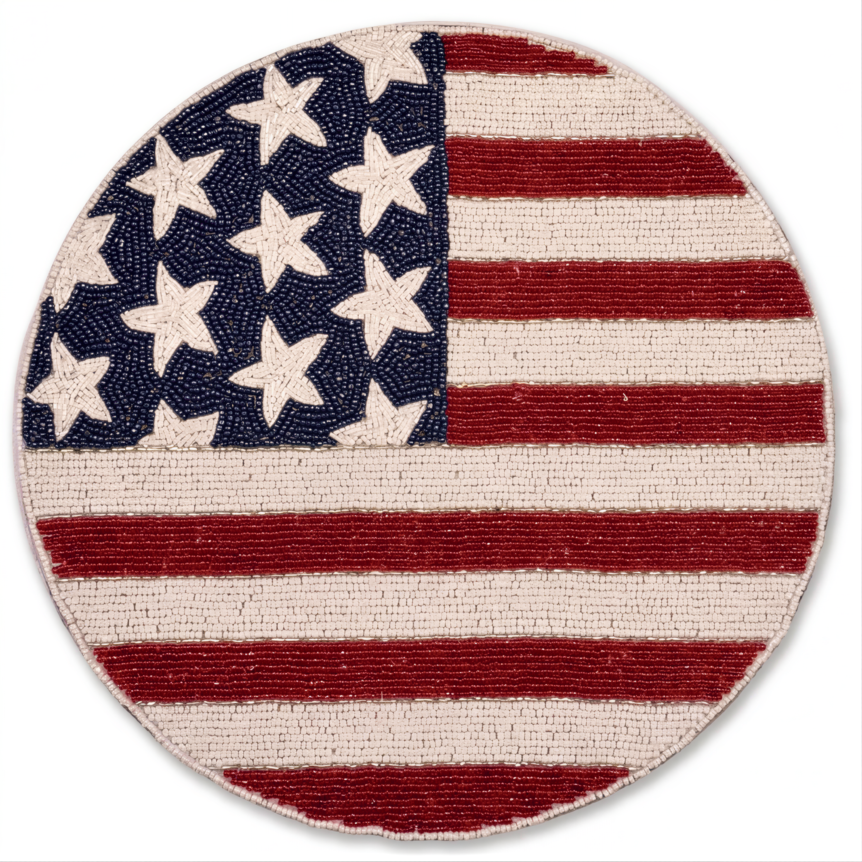 USA Flag Placemats – Round Beaded Placemats with Satin Backing | Handmade Table Decor