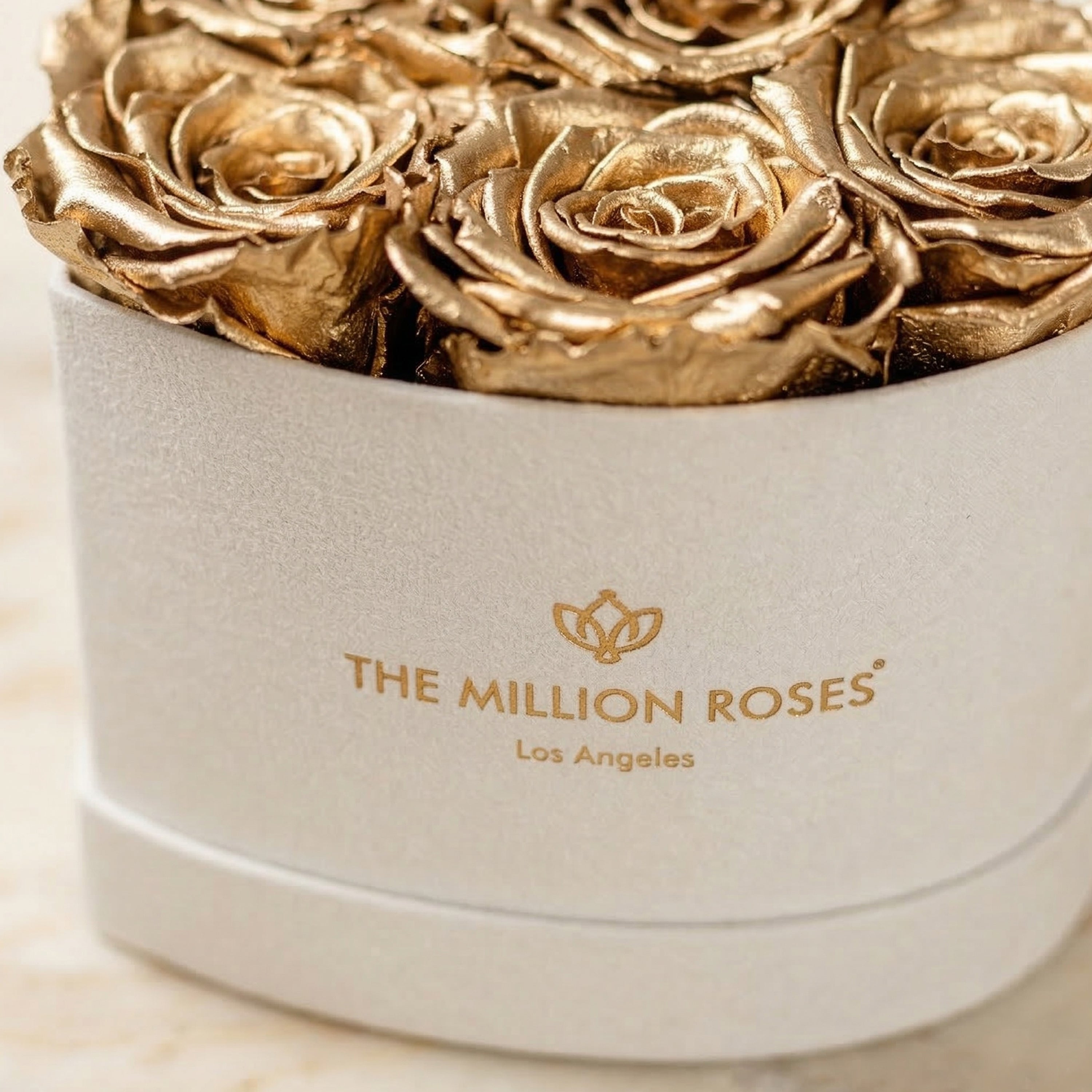 Baby Heart Beige Suede Box | Gold Roses