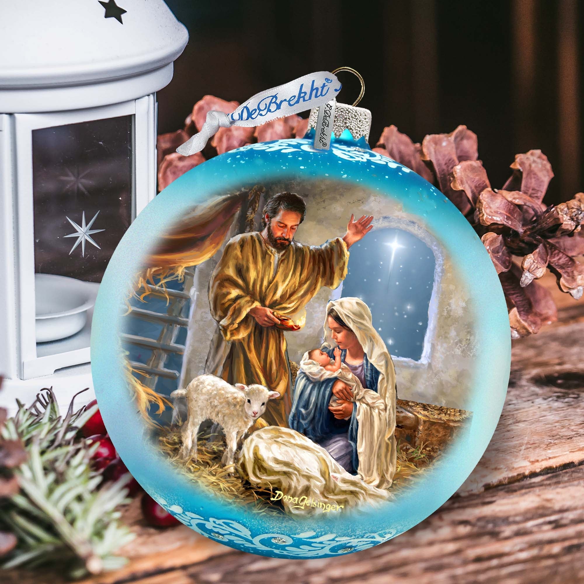 A Child is Born - Nativity Scene Large Glass Ornament by Art by D. Gelsinger- Nativity Holiday Decor - 73951