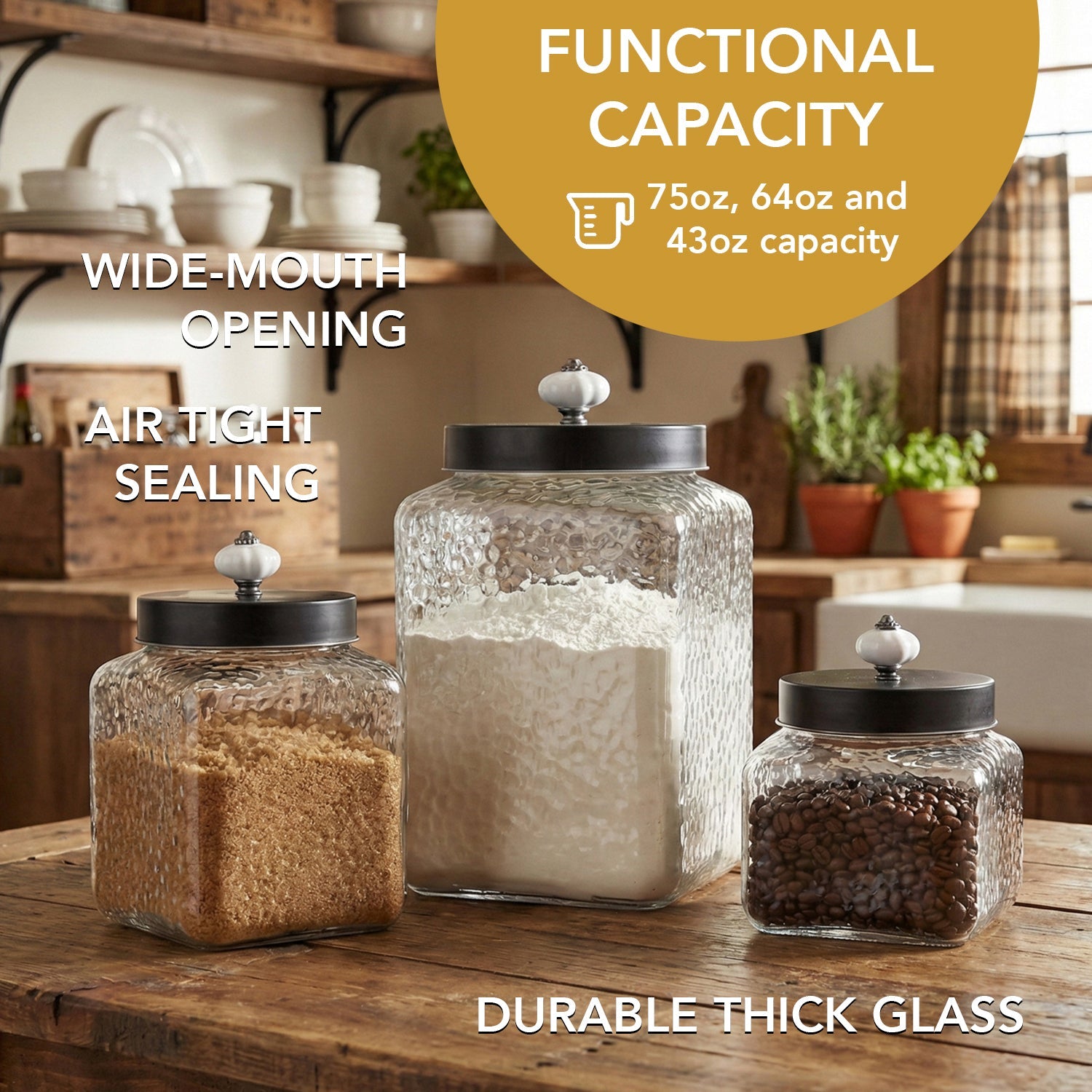 Hammered Square 3Pc Canister Set