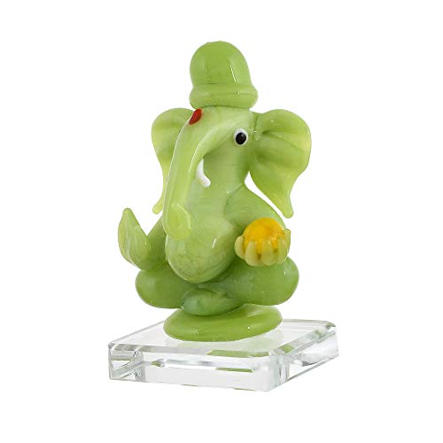 Great Art Glass Ganesh Idol for Car Dash Board (8.5cm x 5 cm, Green)