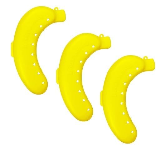 Doveaz Tara Plastic Banana Case Food Storage Container For School Kids, Yellow (3 Pack) 15 X 10 X 9 Cm