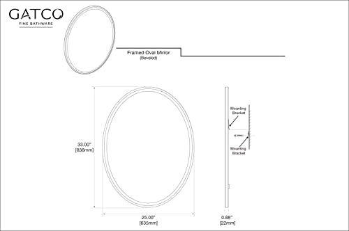 Gatco 1821 Flush Mount Framed Oval Mirror Chrome  33 H x 25 W