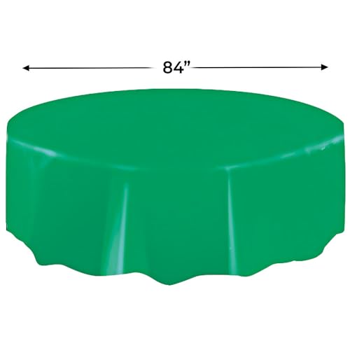 Emerald Green Round Plastic Table Cover - 84'' (1 Count) - Elegant, Vibrant & Durable - Perfect For Parties & Events