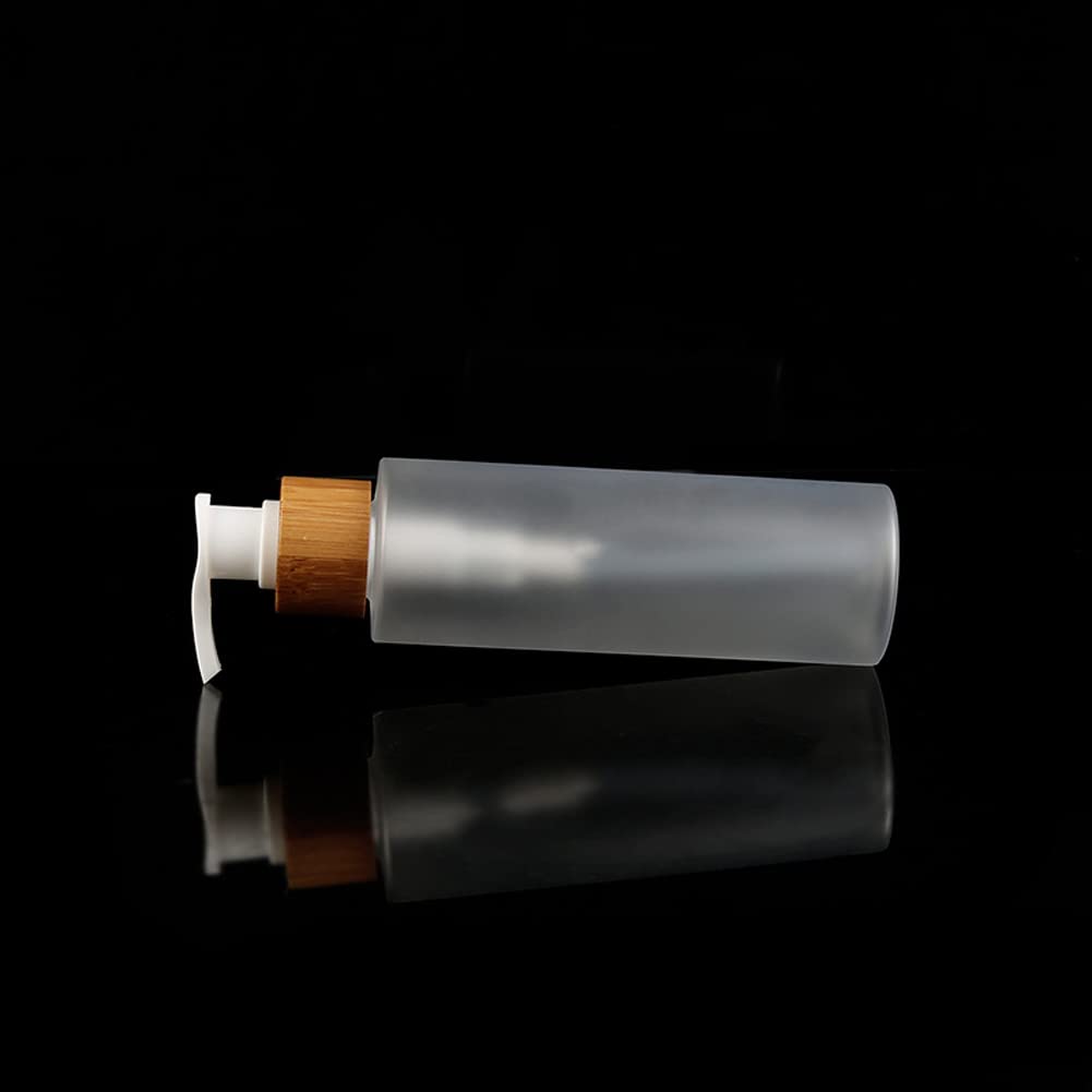 1Pcs 150Ml/5Oz Empty Refillable Frosted Glass Pump Bottles Container Holder Vials Pot Storage With Bamboo Screw Pump Head For Ba