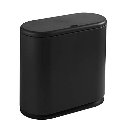 Pengke Slim Plastic Trash Can,2.7 Gallon Garbage Can With Press Top Lid,Black Modern Waste Basket For Bathroom,Living Room,Offic