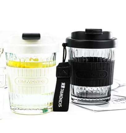 KiKiluxxa Glass Fruit Juice Milk Mug with Lid 370mlPack of 2  Glass BNW Green Tea and Coffee Sipper Tumbler Mug Anniversary a