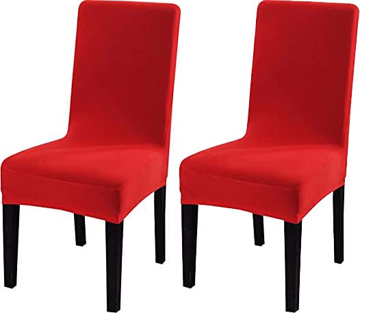 House Of Quirk Printed Elastic Chair Cover Stretch Removable Washable Short Dining Chair Cover Protector Seat Slipcover - Red (P