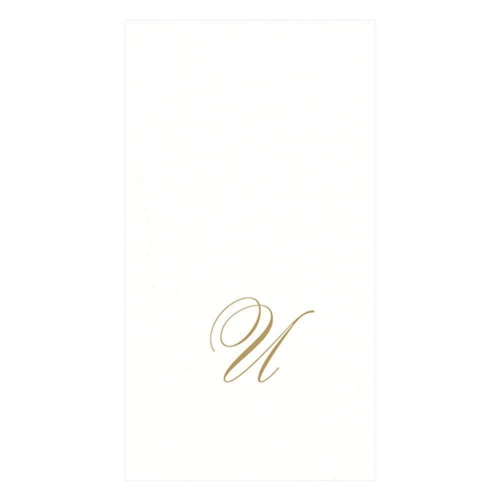 Caspari White Pearl & Gold Paper Linen Boxed Guest Towel Napkins In Letter U - Three Packs Of 24