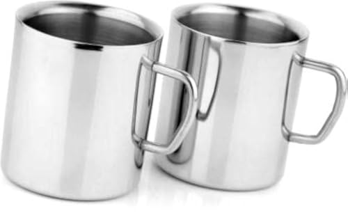 Kcl Ekonomica Stainless Steel Double Walled Glossy Coffee Mug Jumbo  Pack Of 2 (300 Ml Each)