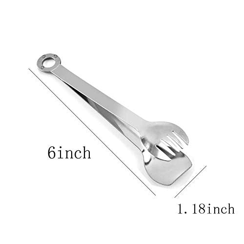Mengbaobao Flatware Food Serving Tongs 6 Inch Stainless Steel Mini Appetizer Buffet Tongs Fork Design Pack Of 5