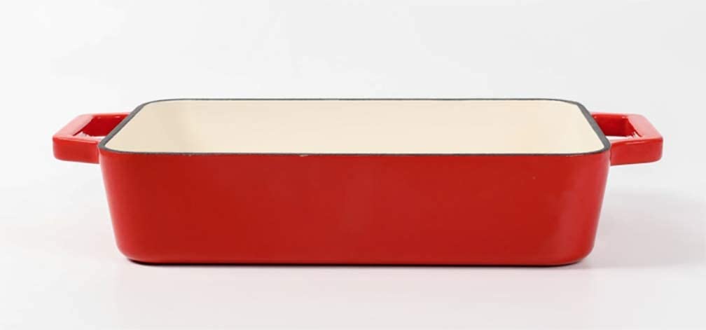 HAWOK Cast Iron Rectangle Baking Dish, 12"×8", 3QT, Enameled, Red, Ideal for Lasagna and Roasting